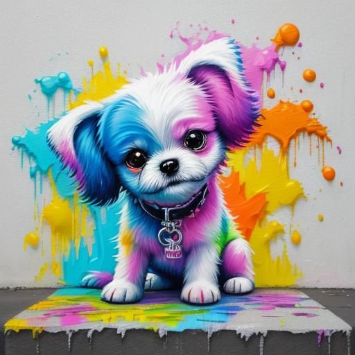 Cute Puppy in Graffiti Street Art Style