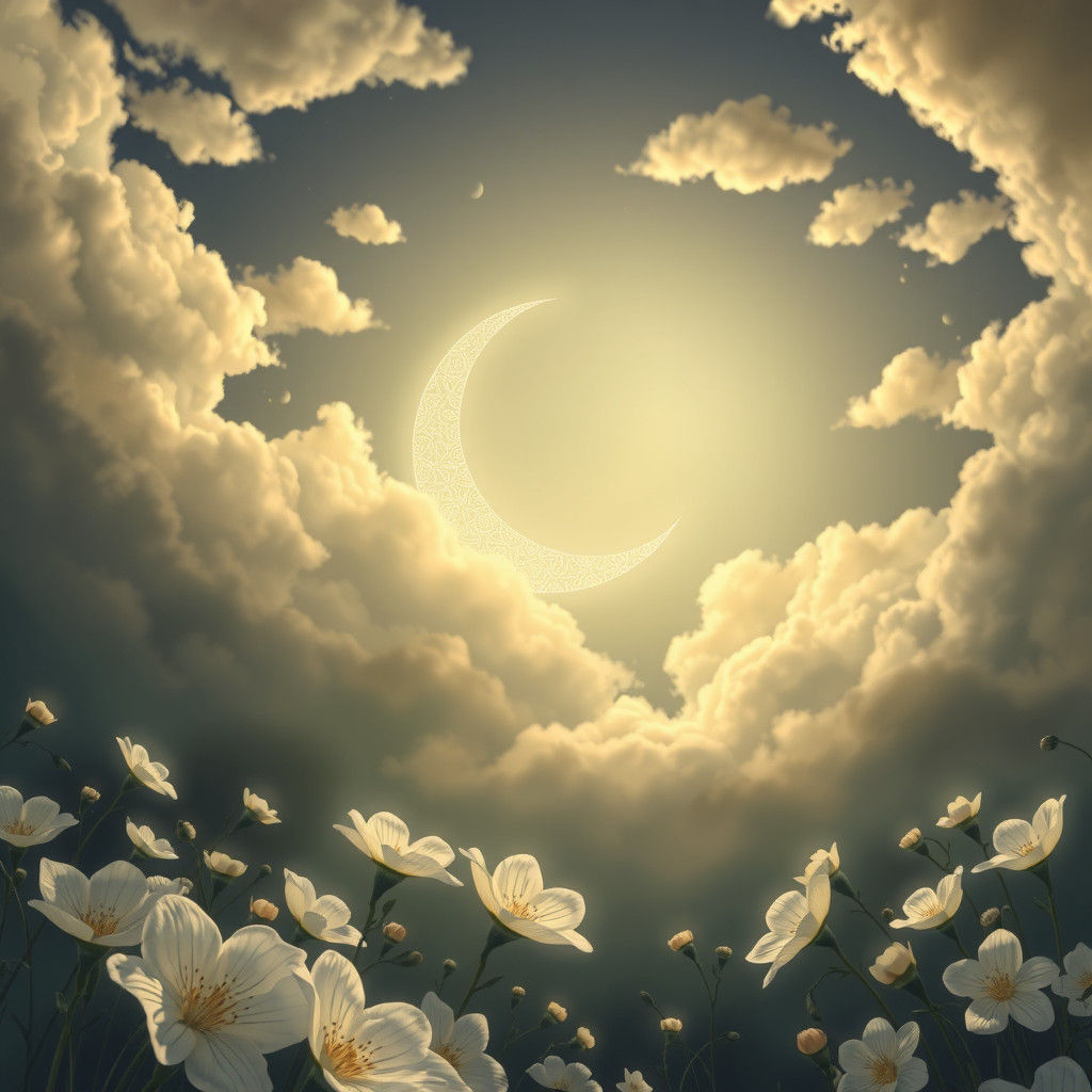 Ethereal Crescent Moon in Heaven's Garden