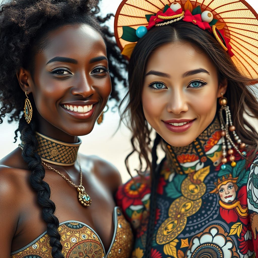 Smiling Women in Futuristic Streetwear on Okinawa Beach