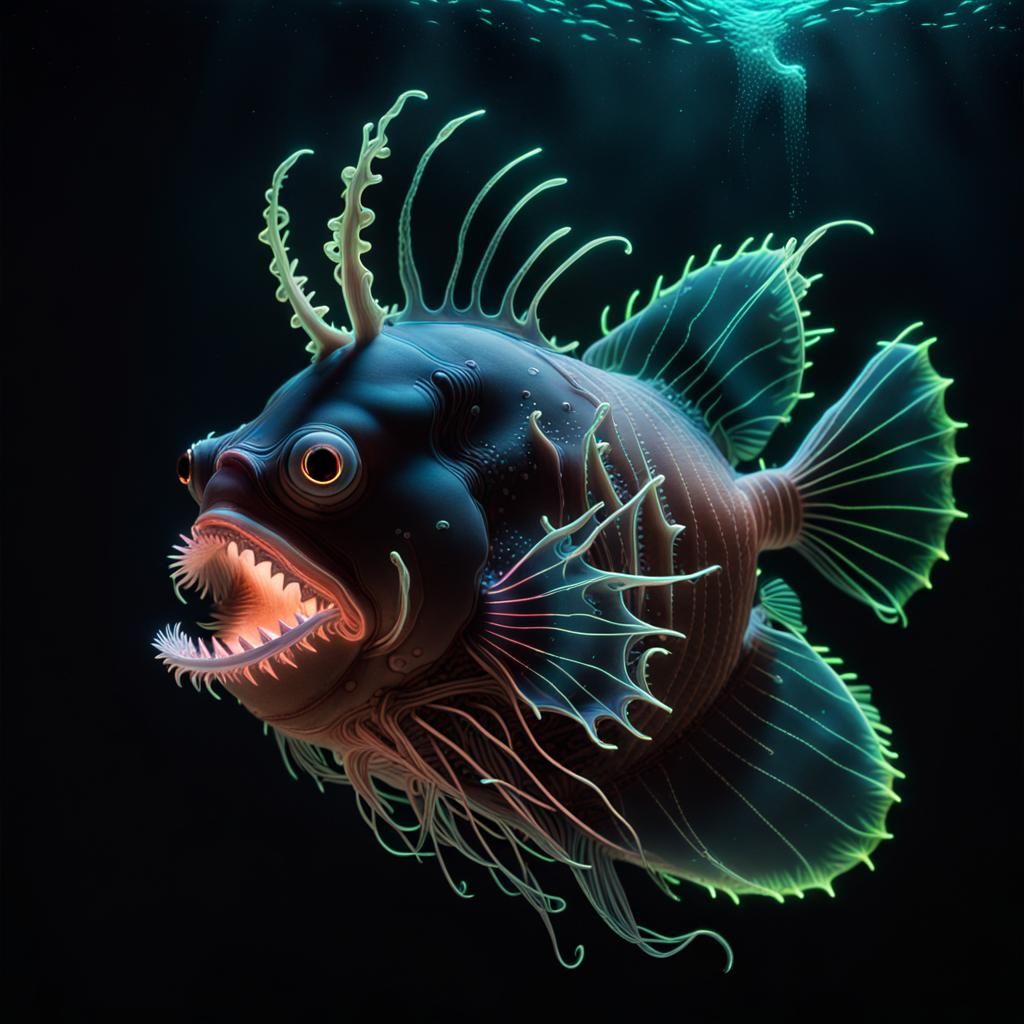 Bioluminescent Angler Fish in the Deep Sea