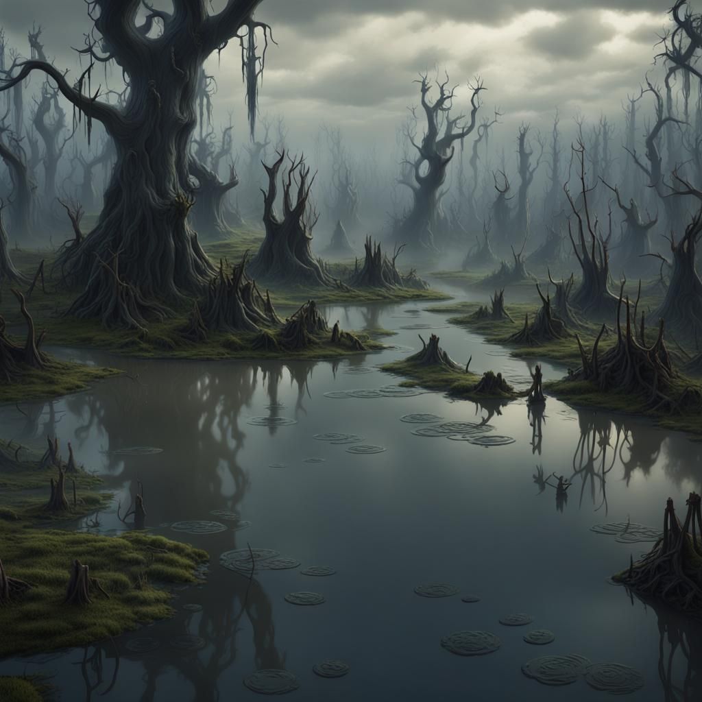 Creepy Swamp with Goblins, Matte Painting