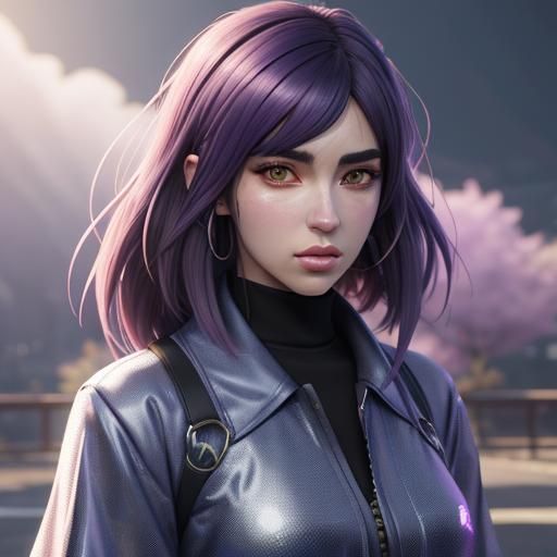 Anime Girl with Violet Hair in Pixel Art