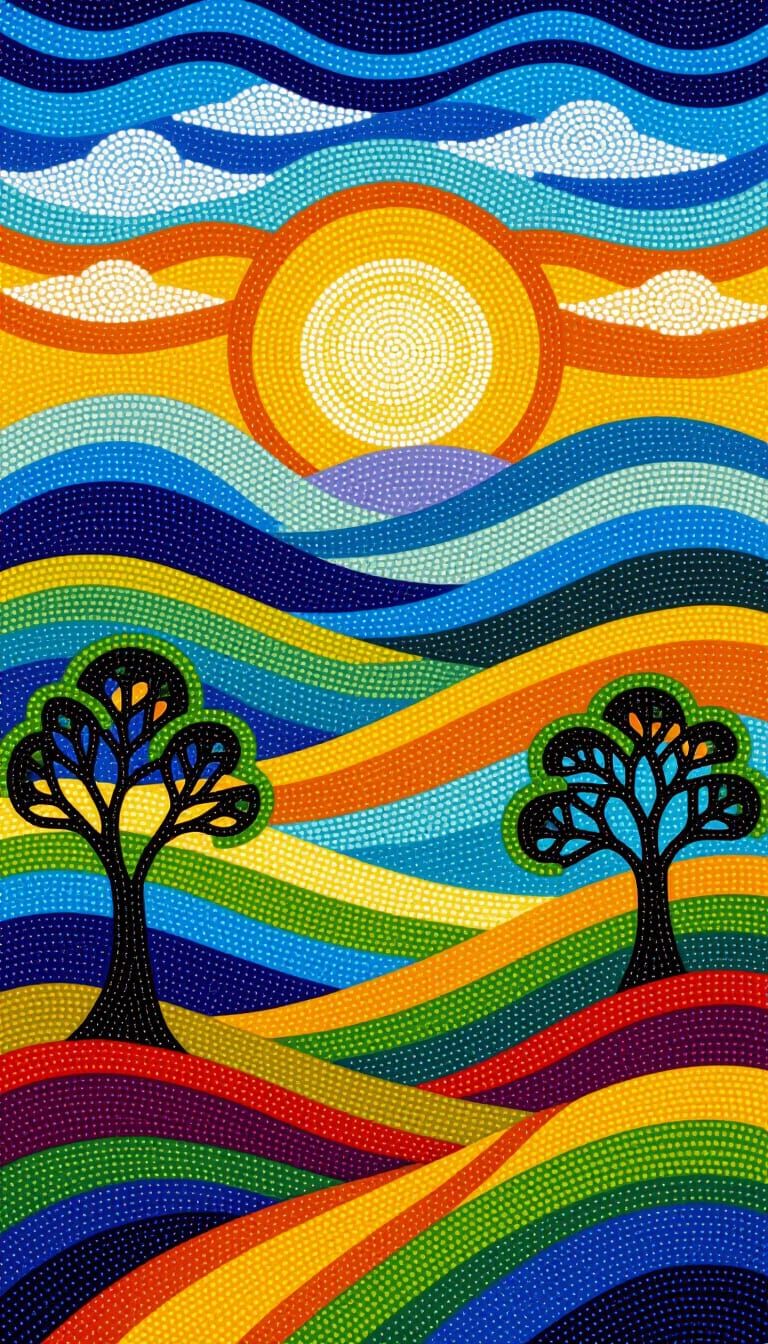 Beadwork African Landscape with Swirling Hills