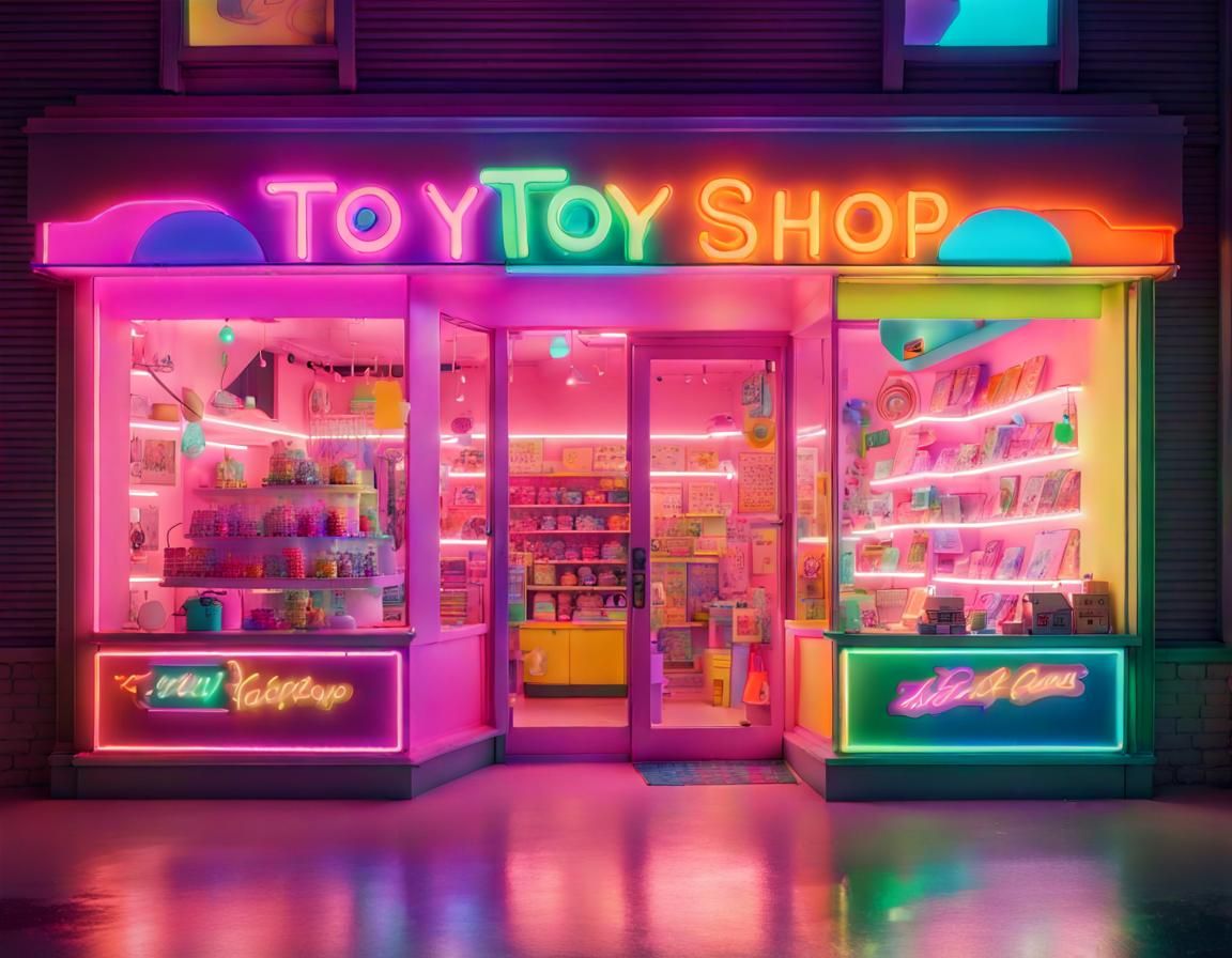 Retro Colorful Toy Shop with 90s Aesthetics