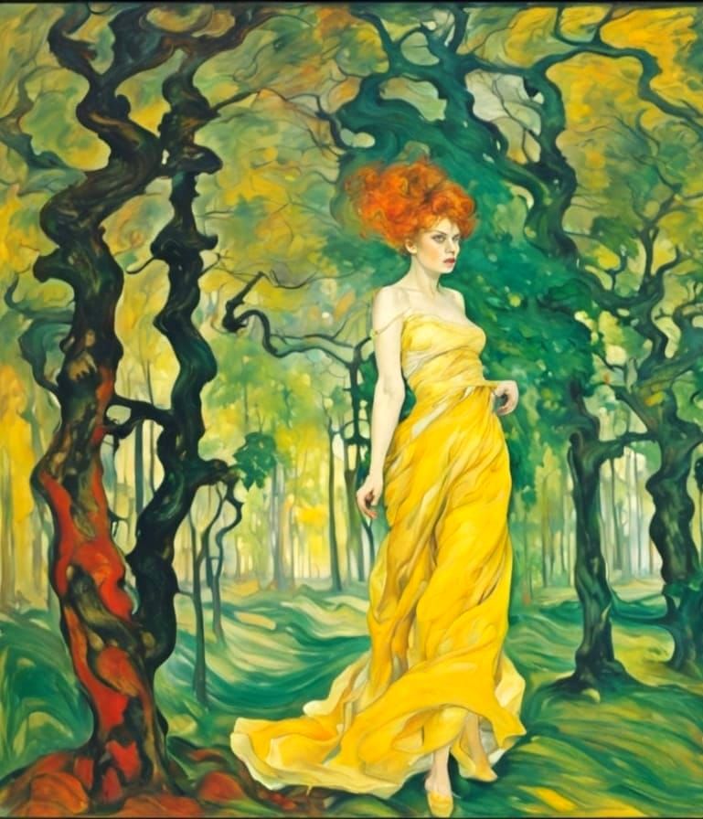 Dryad in Shadowy Enchanted Grove