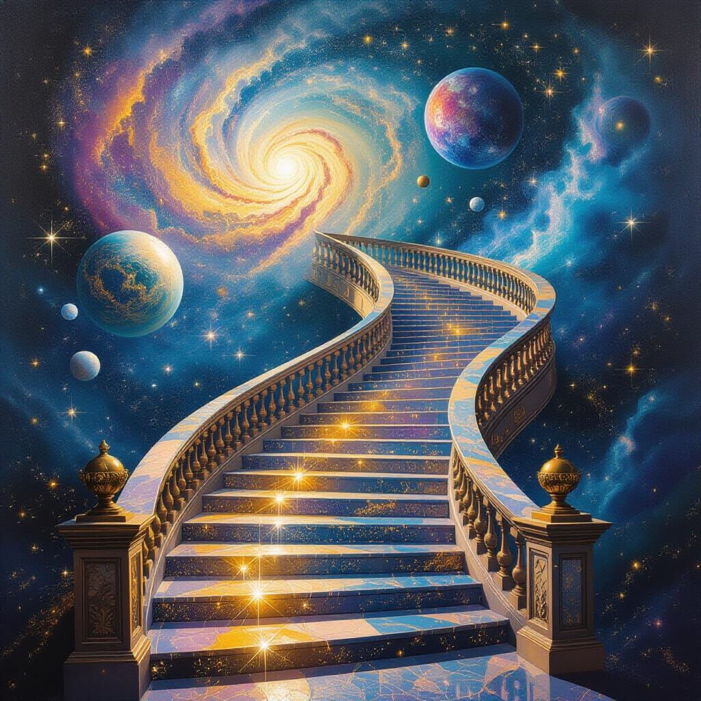 Cosmic Stairway Ascends to the Stars in Surreal Style