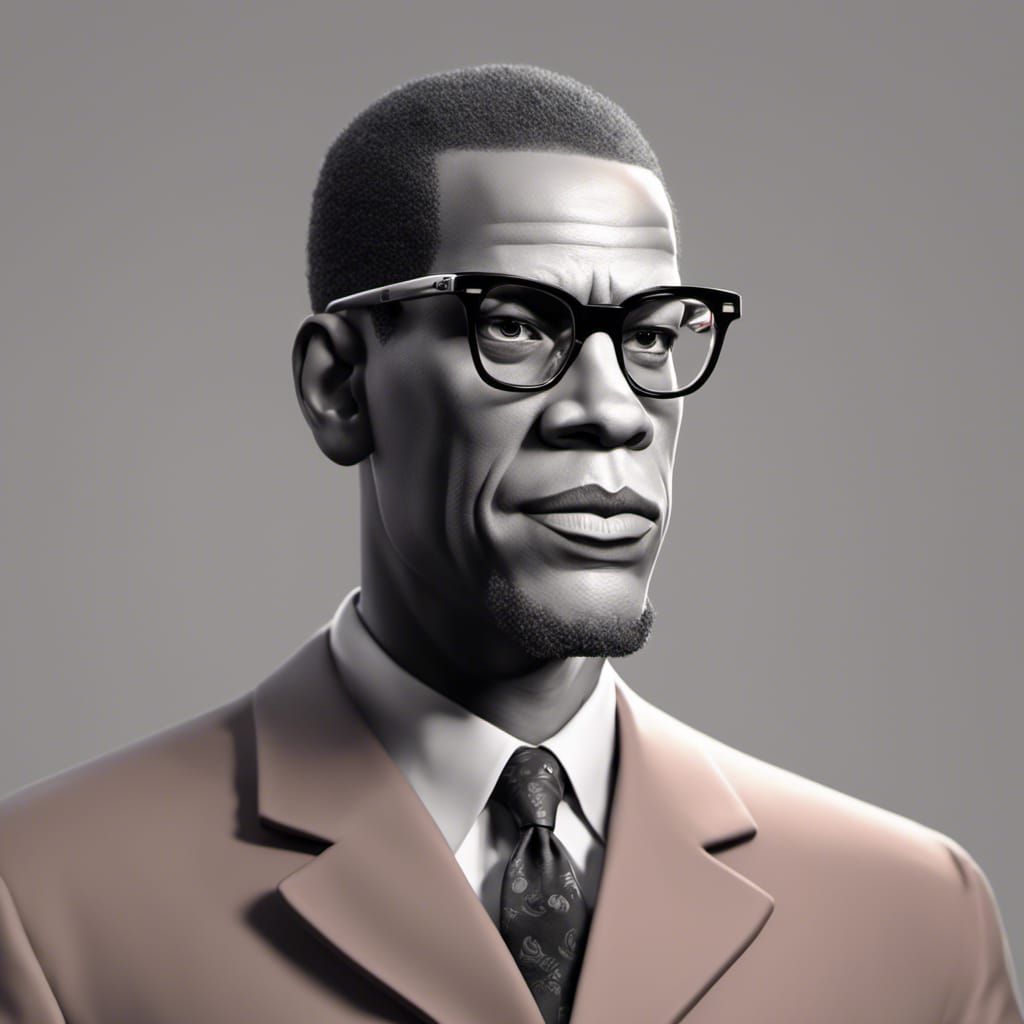 Malcolm X as Politician, Pixar-Style 3D Rendering