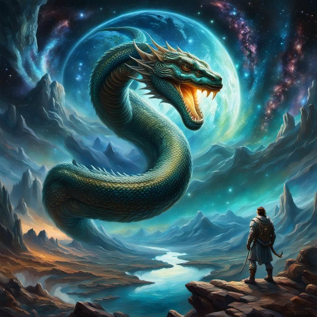 Midgard Serpent Encircling Earth in Cosmic Landscape