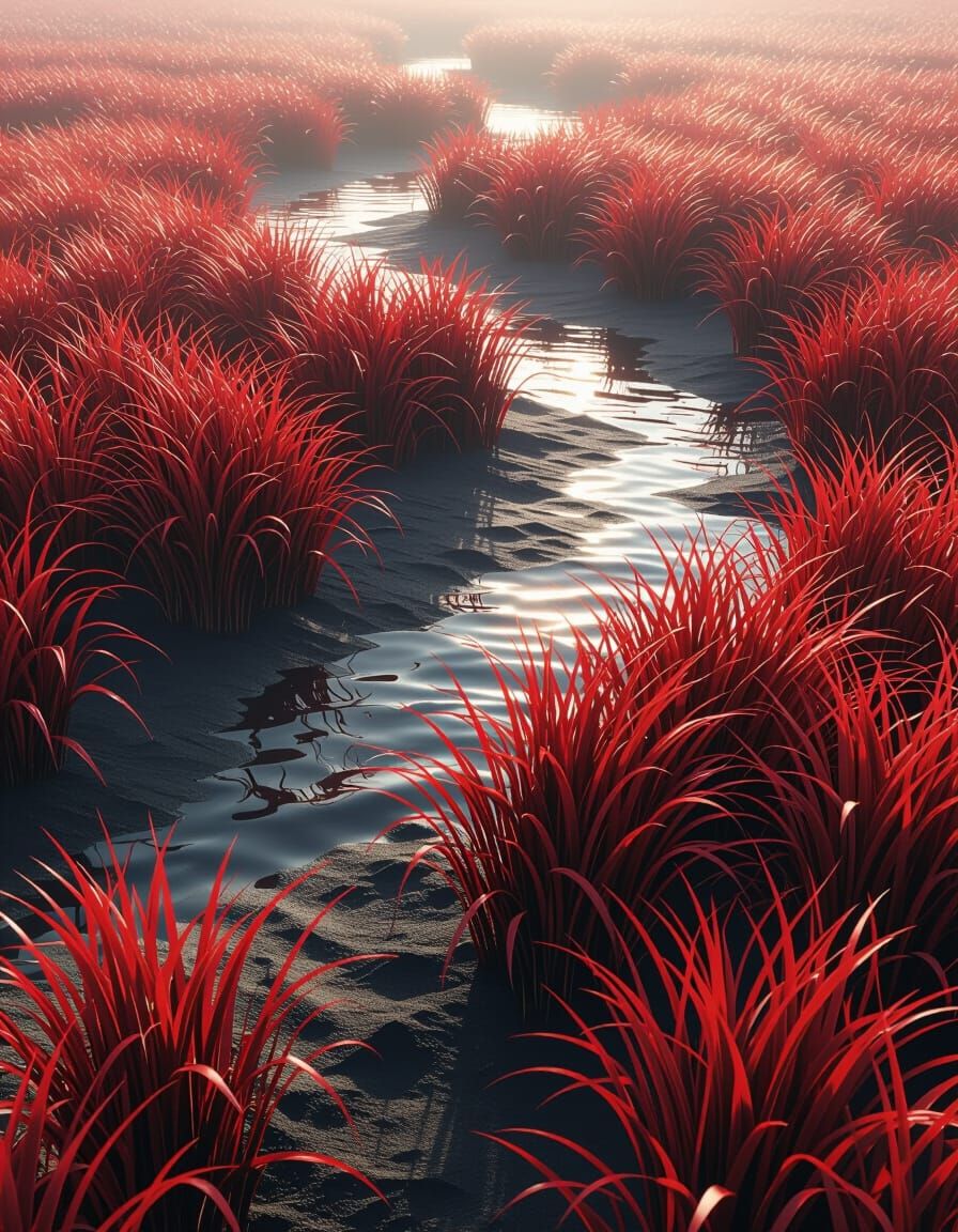 Crimson Redveil Grass Fields in Dark Fantasy