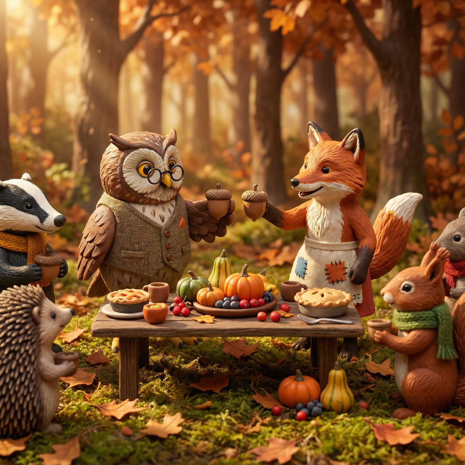 Woodland Creatures Feast in Claymation Style