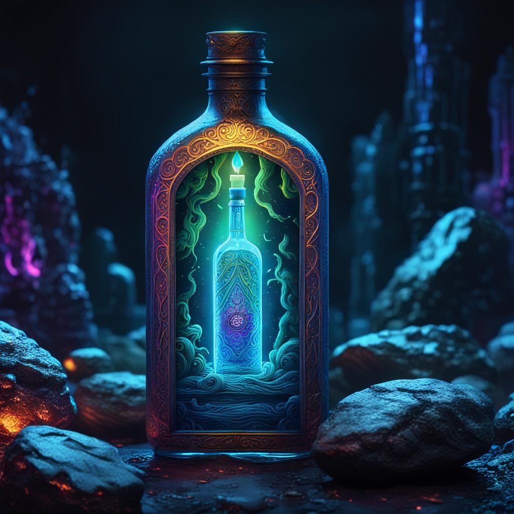 Mystical Being Holds Ornate Bottle in Fantasy Art