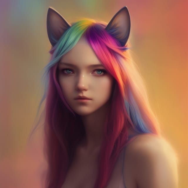 Beautiful Rainbow Cat Girl