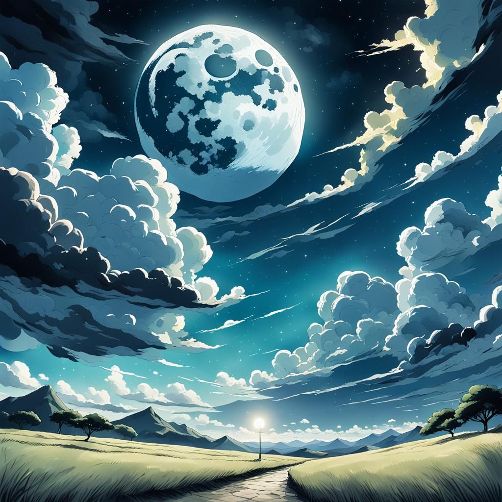 Moonlit Manga Scene with Angels