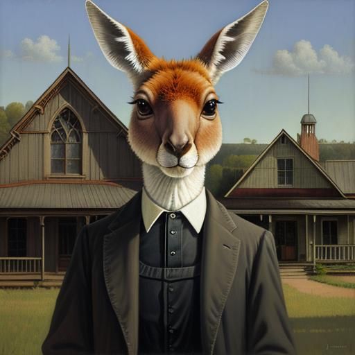 Australian Gothic Oil Painting Parody