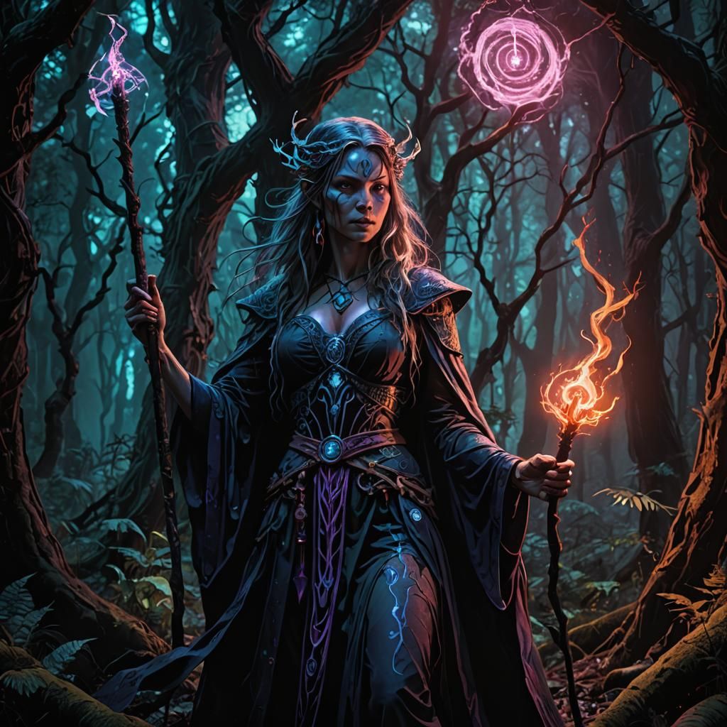 Forest Sorceress in Dark Fantasy Style