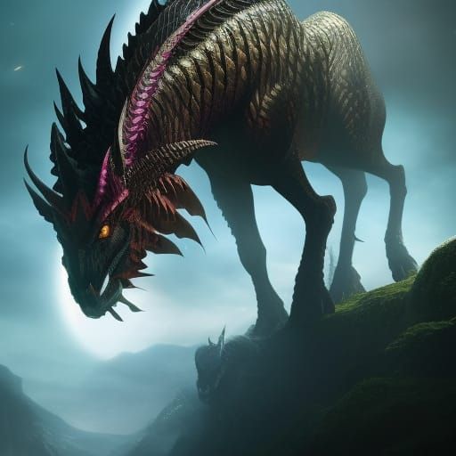 Scaled Unicorn with Dragon Eyes: Dark Fantasy Art