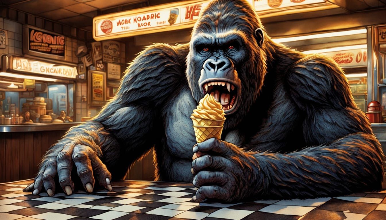 King Kong and Ice Cream in 1950s Diner