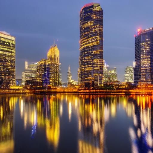Majestic Cityscape at Dusk with Golden Glow