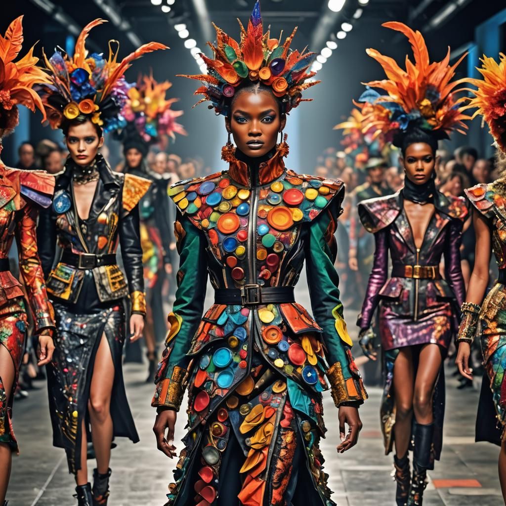 extravagant, fashion, runway, models, flamboyant, colorful, ...