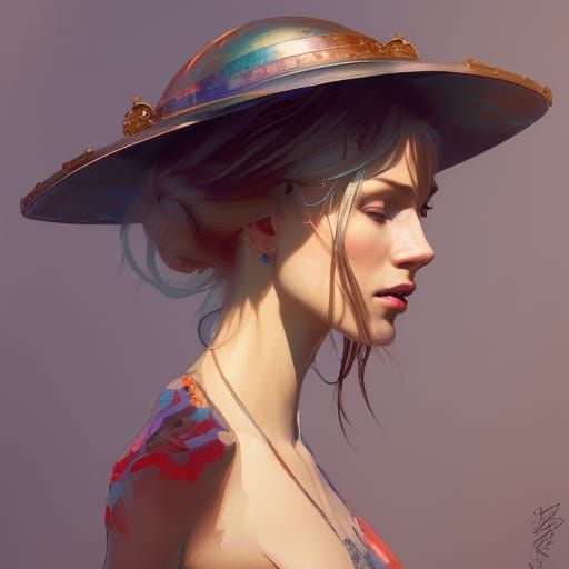 Girl with Impressive Hat, Detailed Portrait