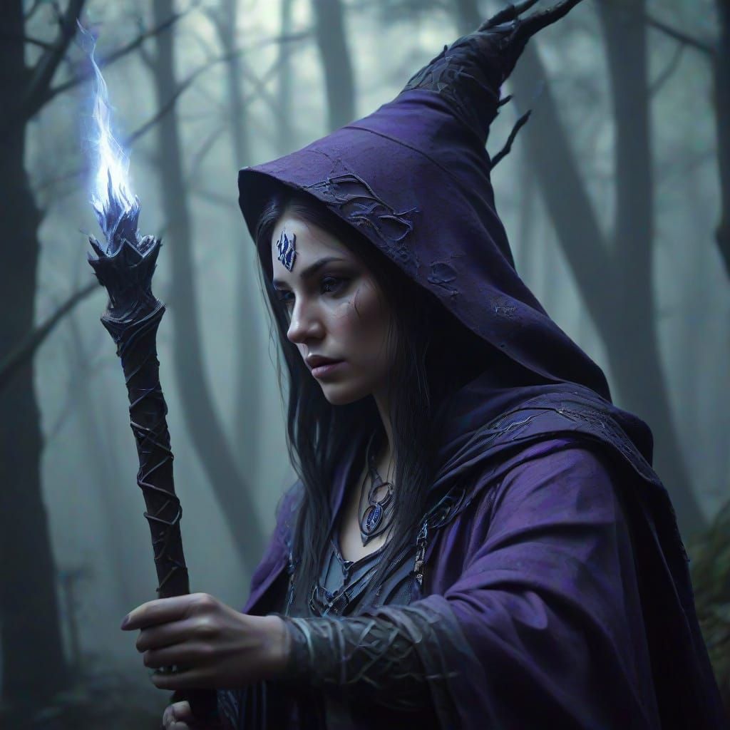 Mystical Sorceress Casting Spell in Dark Fantasy Art