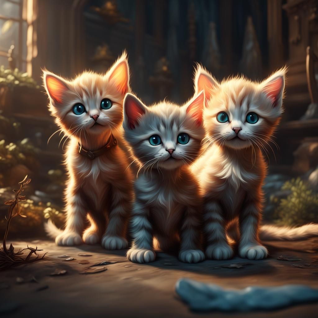 Fantastical Kittens in Detailed Matte Painting