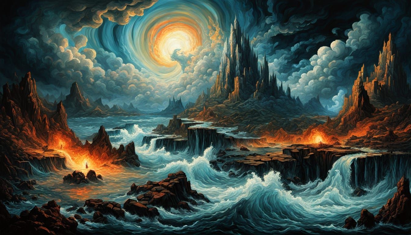 Surreal Elemental Chaos: Sea, Sky, and Earth in Bosch Style