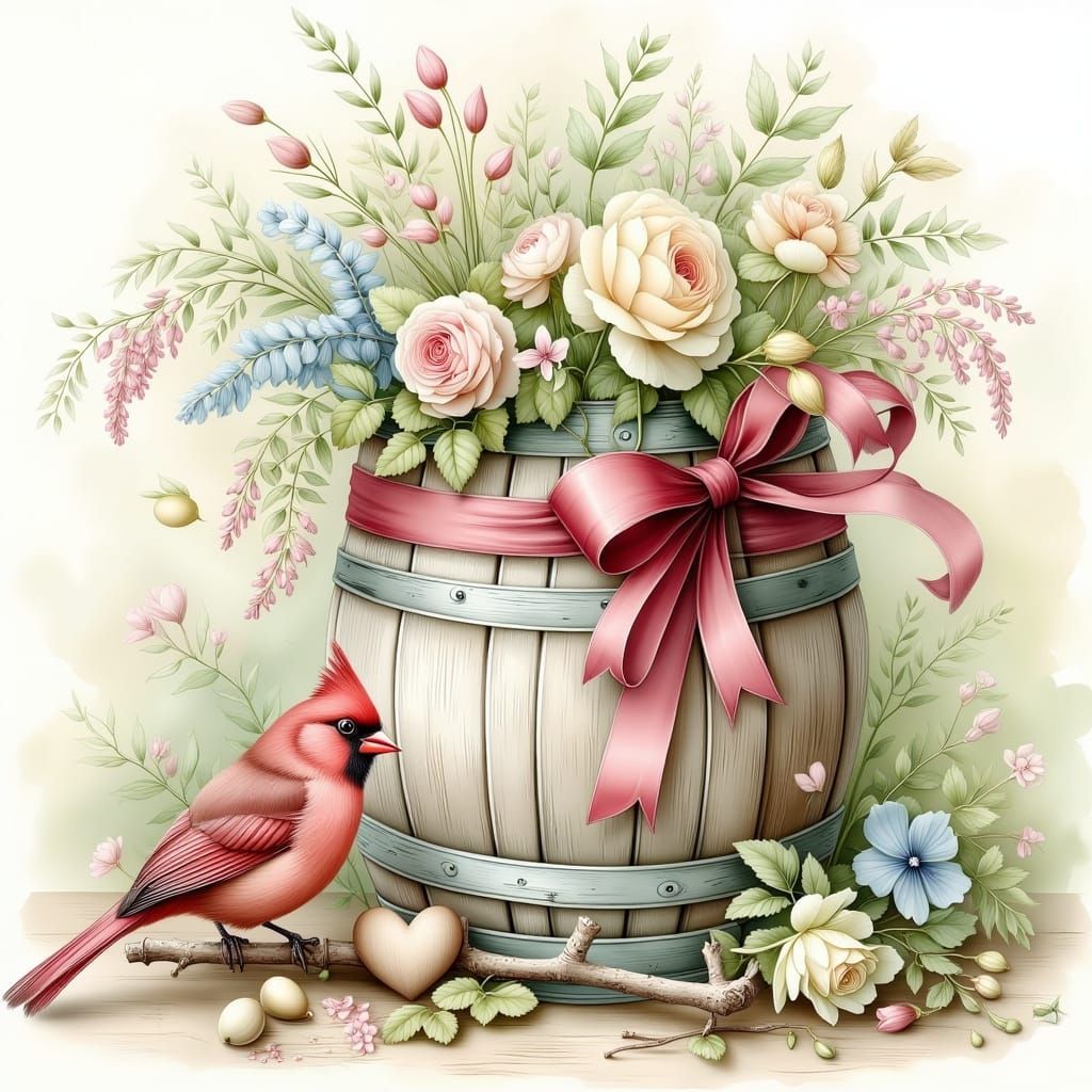 <lora:Shabby chic:0.5> <lora:Cozy Pastel:1.1> A charming rustic country scene featuring a distressed, vintage-style bush...