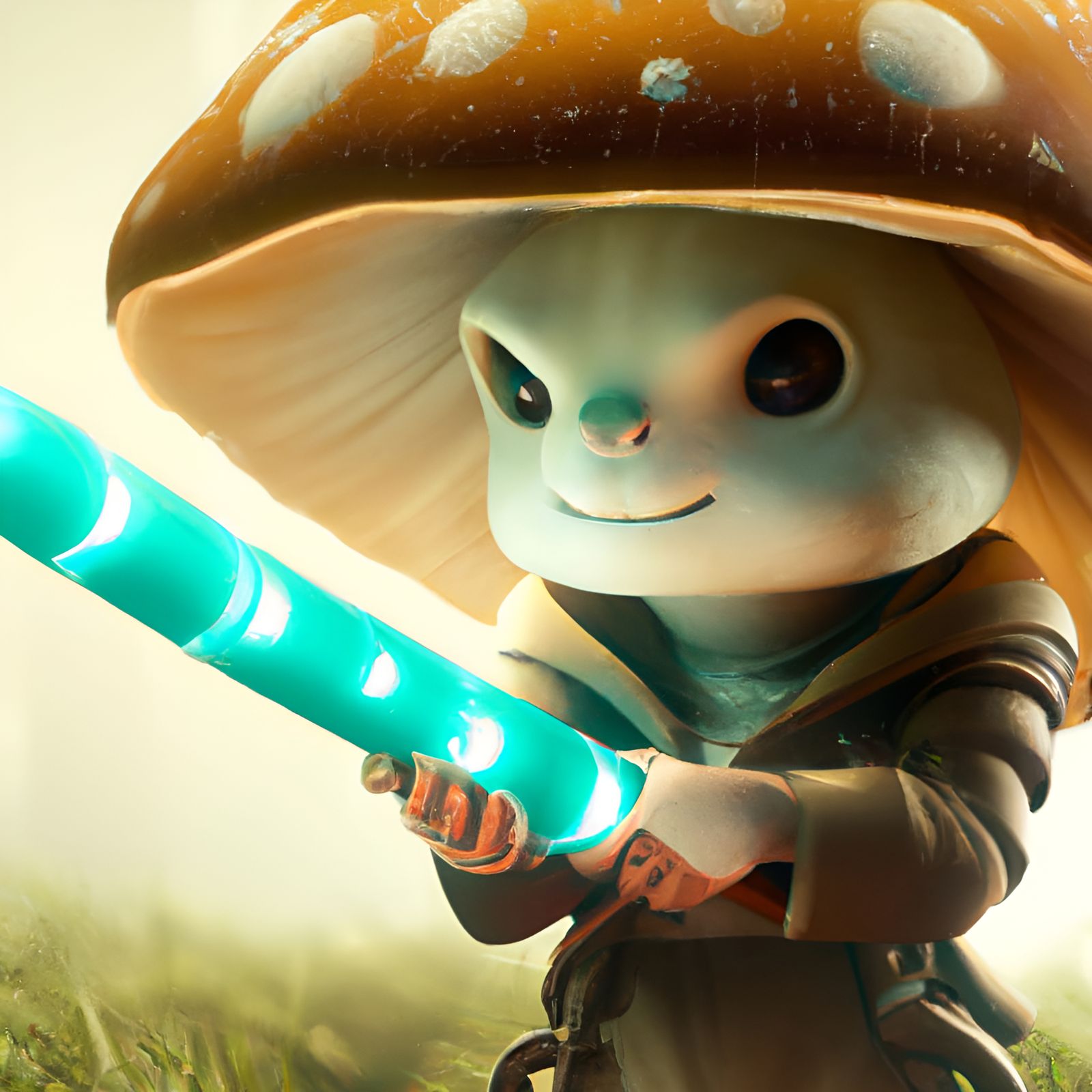 Mushroom Jedi Knight with Lightsaber, Digital Art