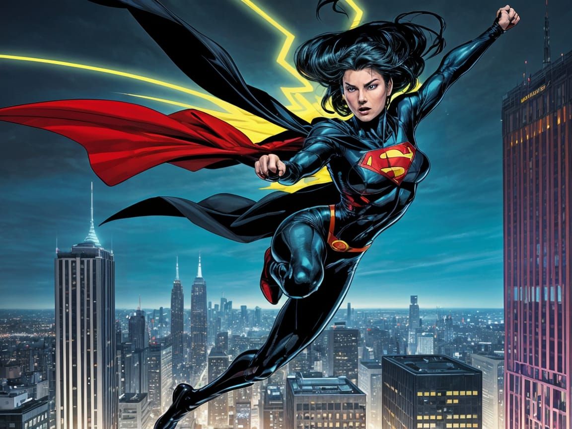 Flying Feline Hero in Comic Book Art