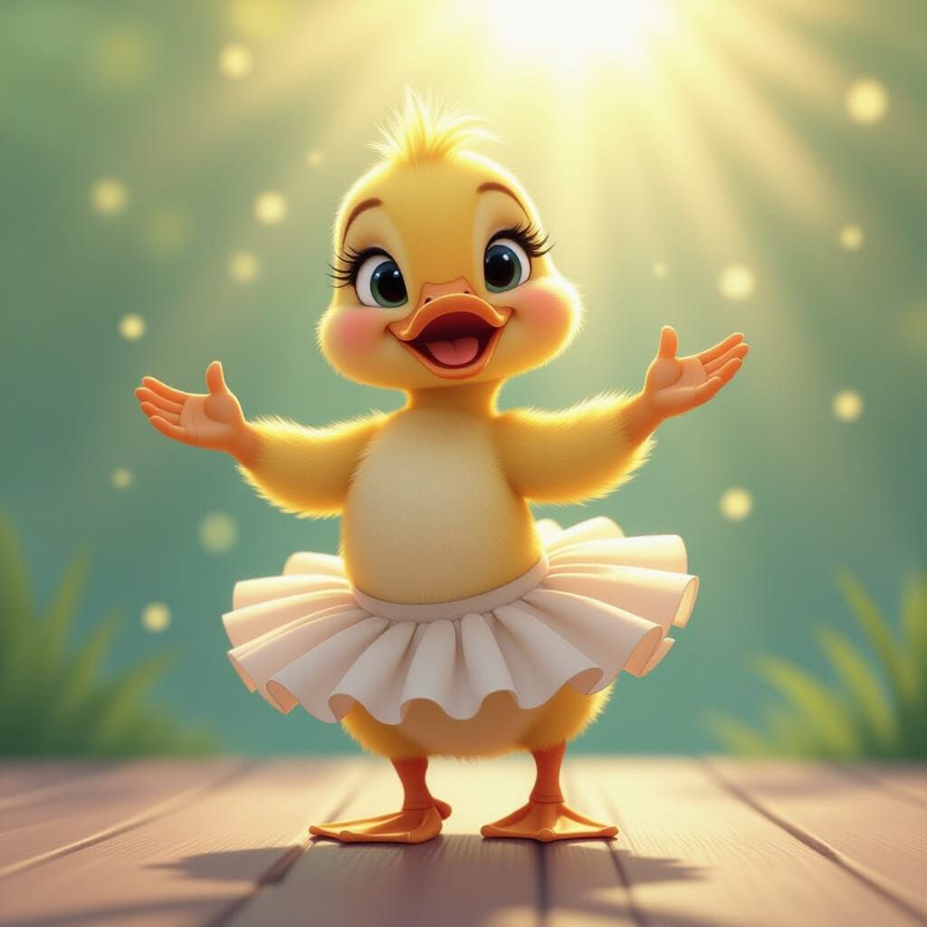 Dancing Duckling in Ballerina Skirt: Pixar-Style 3D Art