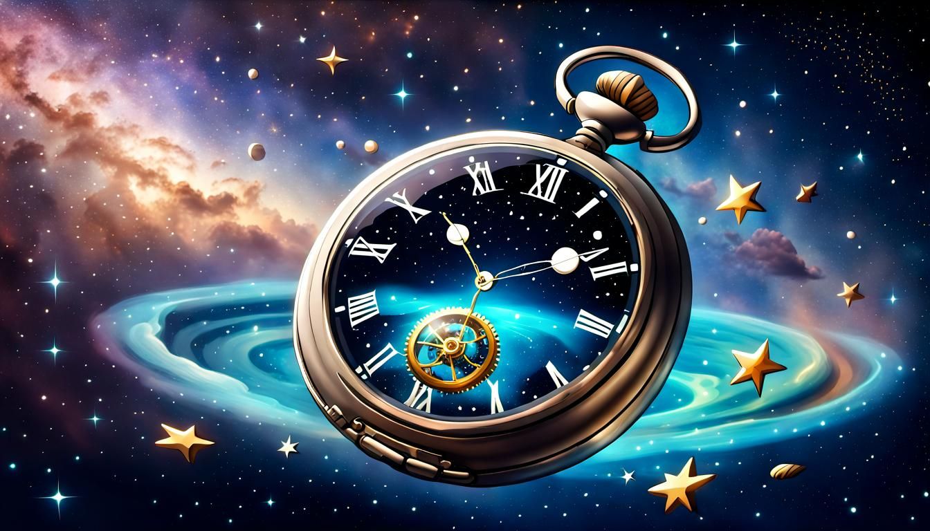 Pocket Watch in Space with Swimming Alien