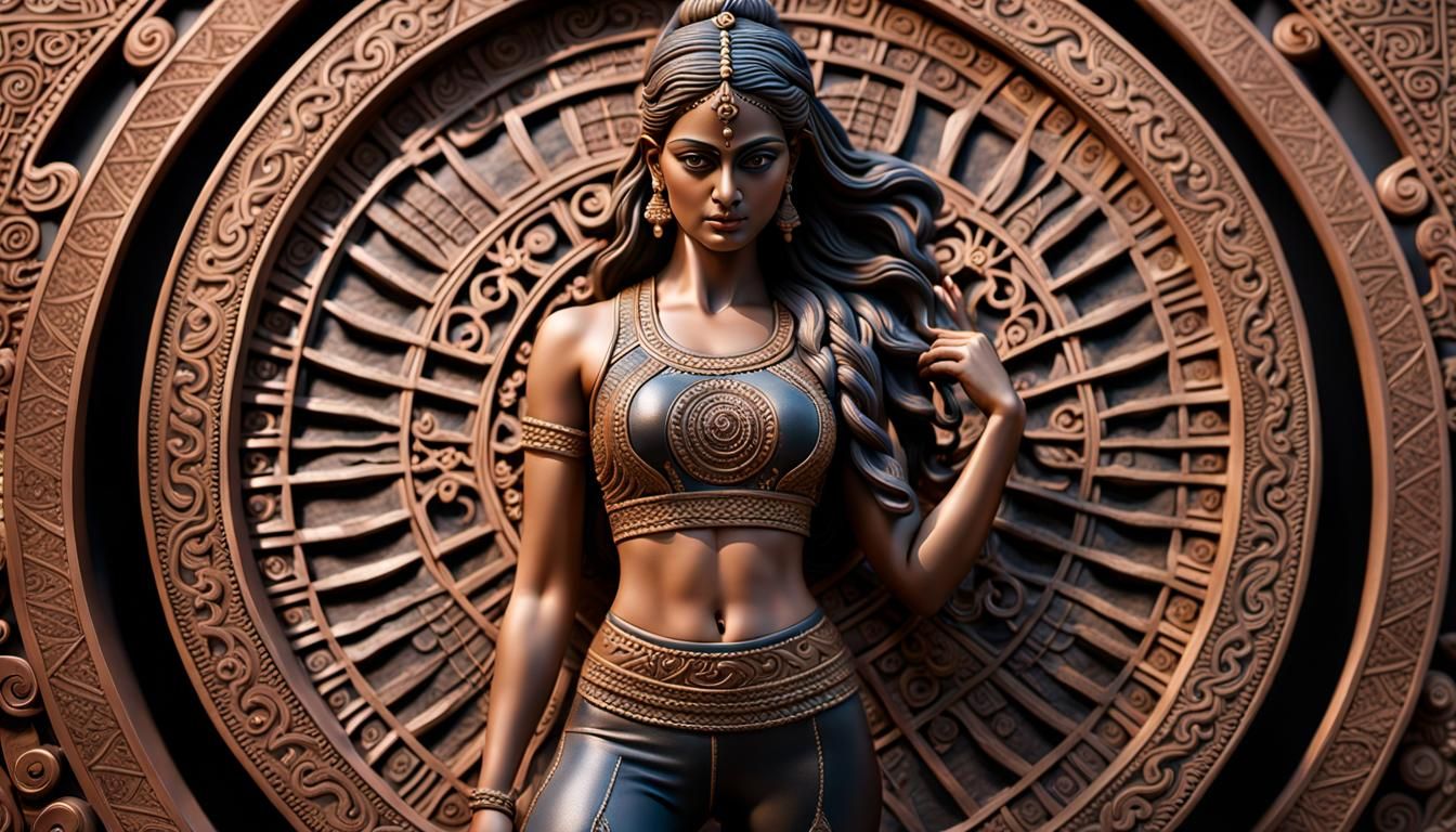 Detailed Ceramic Sculpture of Modern Woman in Dark Fantasy