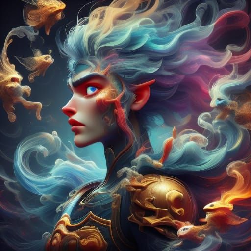 Ethereal Magic Warrior with Heterochromatic Eyes