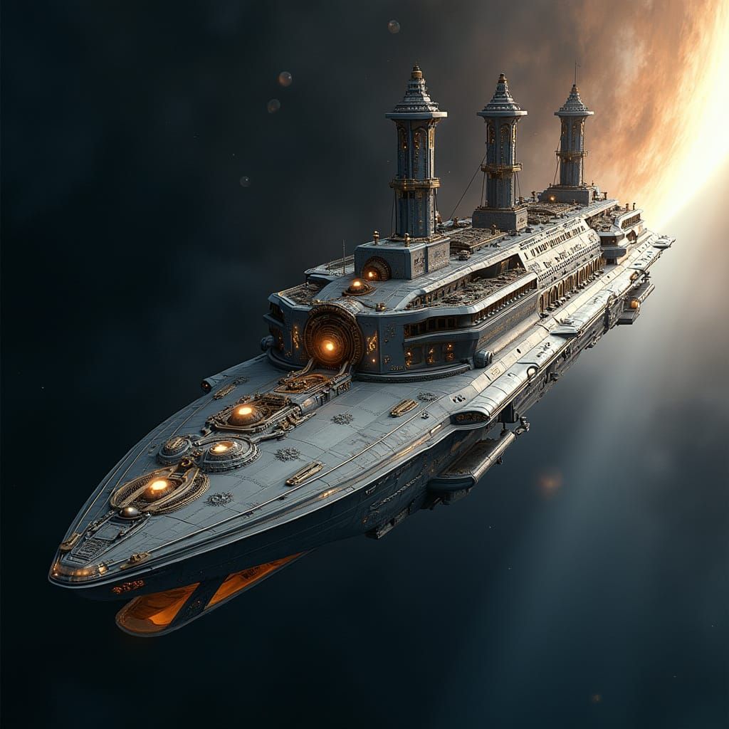 Art Deco Space Liner Sailing Through the Cosmos