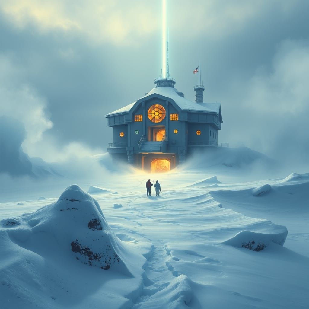 Snowy Research Station on Frozen Sea: Matte Painting