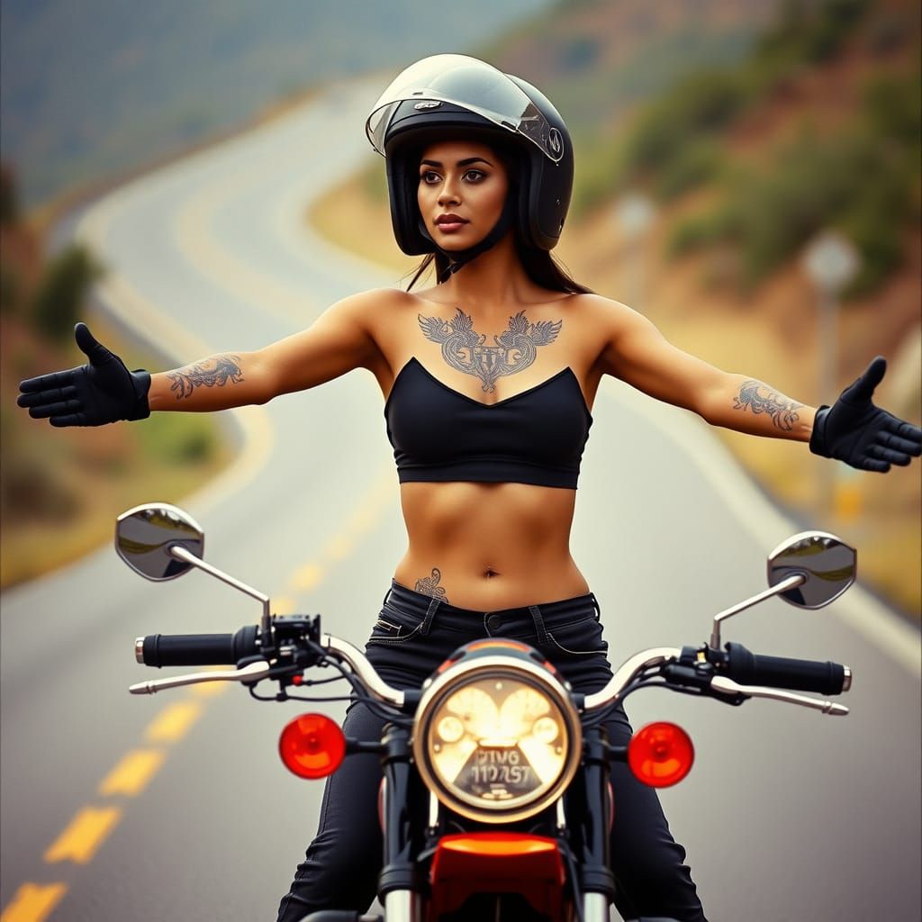 Rebel Biker Goddess in Vintage Motorcycle Film Still