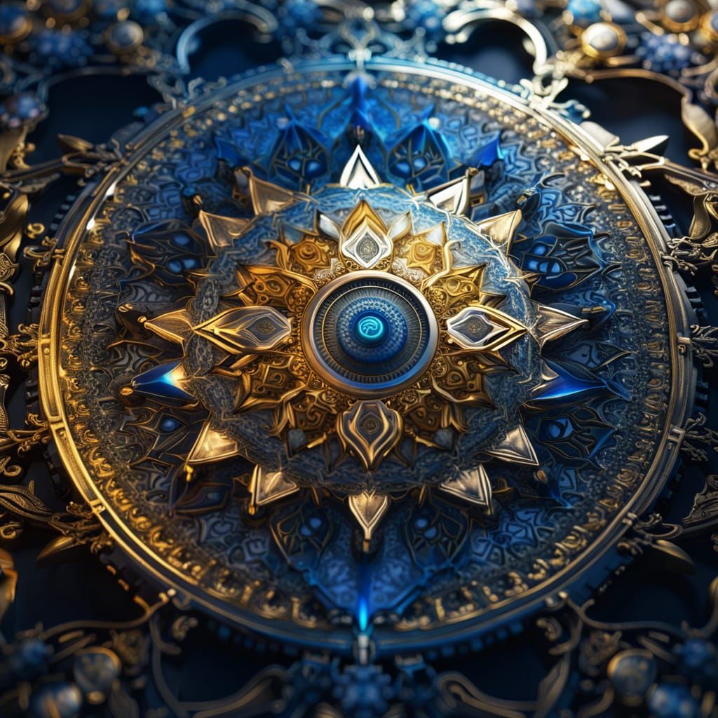 Golden Silver Blue Mandala Detailed Matte Painting