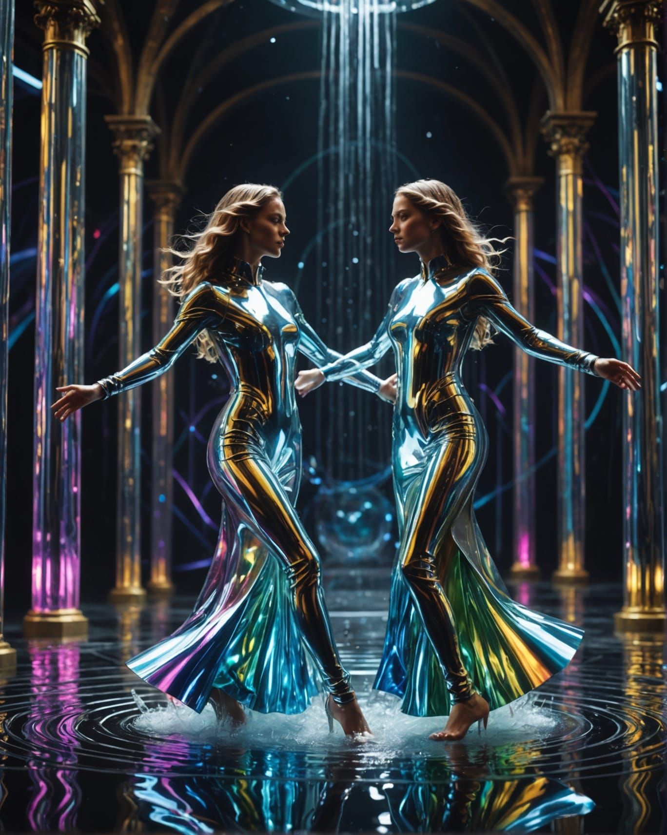 Liquid Water Sculpture: Infinite Reflections in Mirror Maze