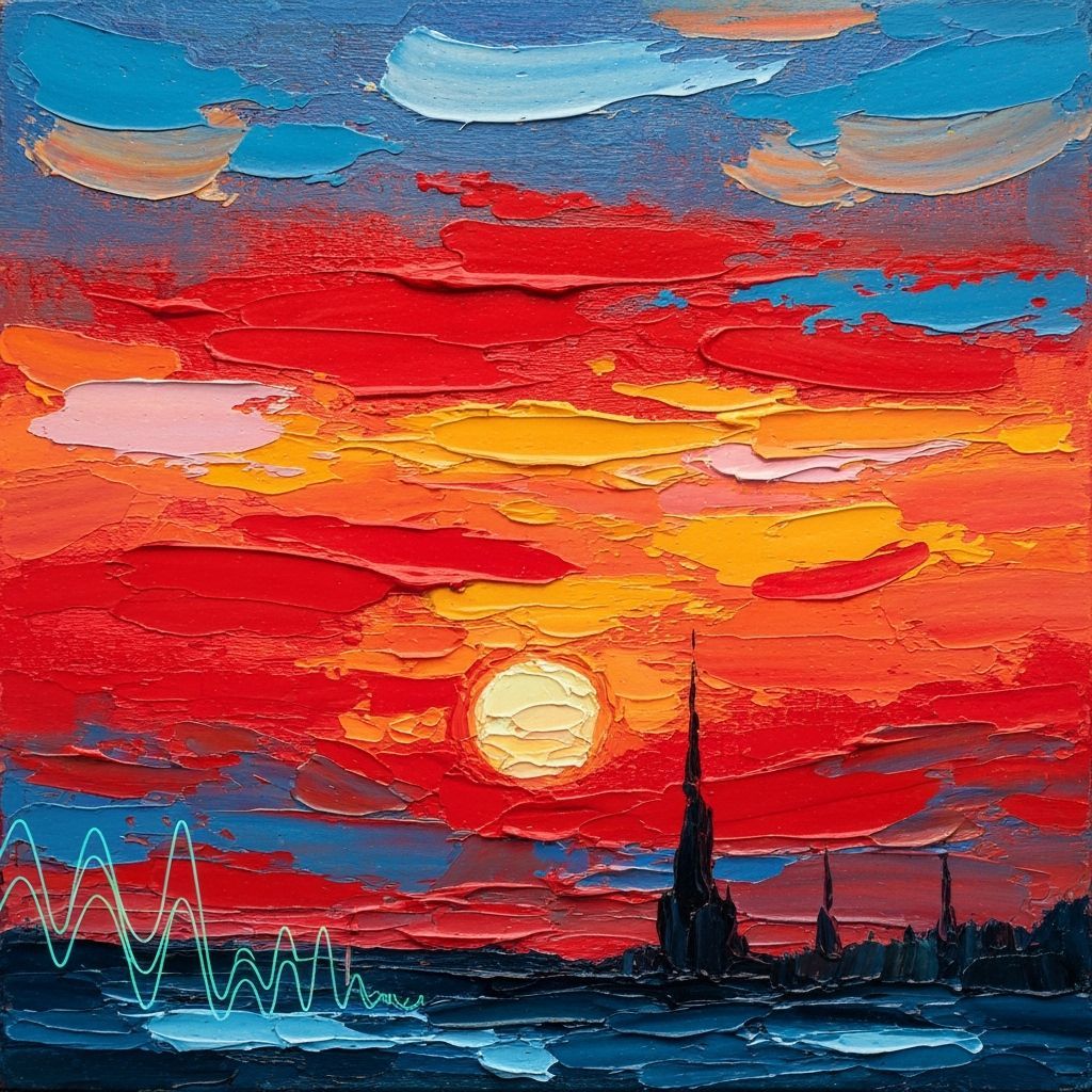 Vibrant Red Sunset Sky Impasto Oil Painting