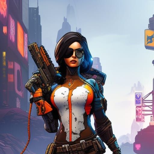 Female Future Warrior in Inkpunk Borderlands Concept Art