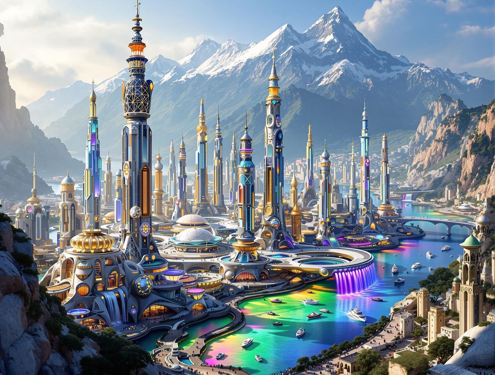 Futuristic City with Fabergé Skyscrapers and Neon Lights