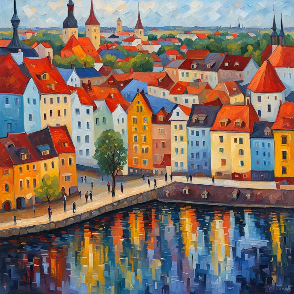 Tallinn, Estonia: Neo-Impressionist Oil Painting