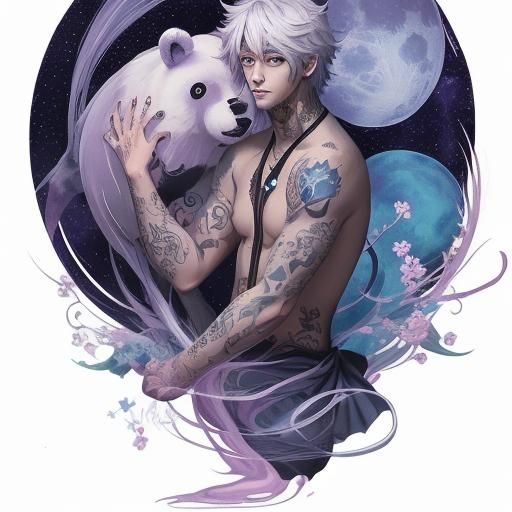 Tattooed Bear-Man in Anime Style