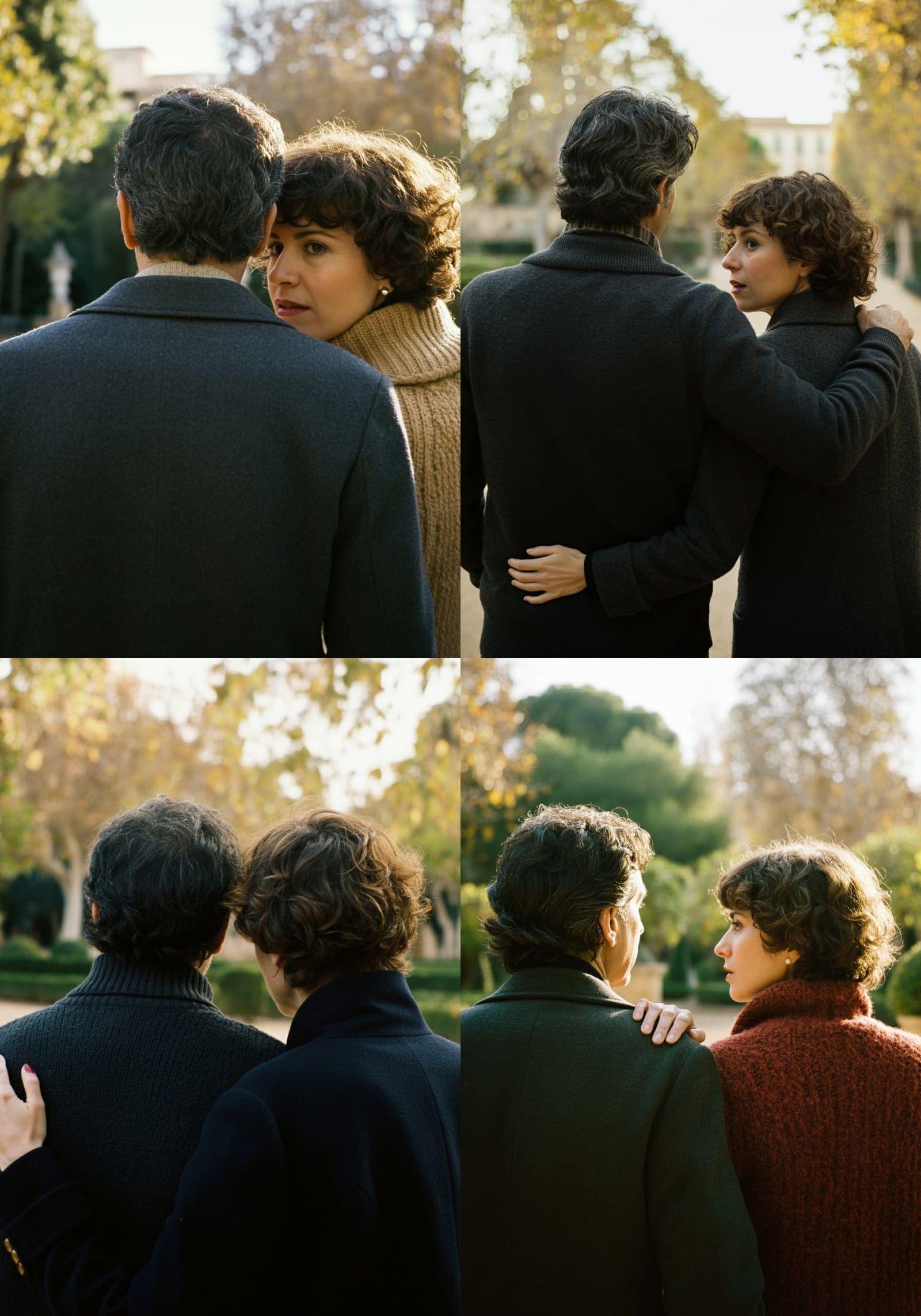 Spanish Couple in Mediterranean Park, Autumn Daylight