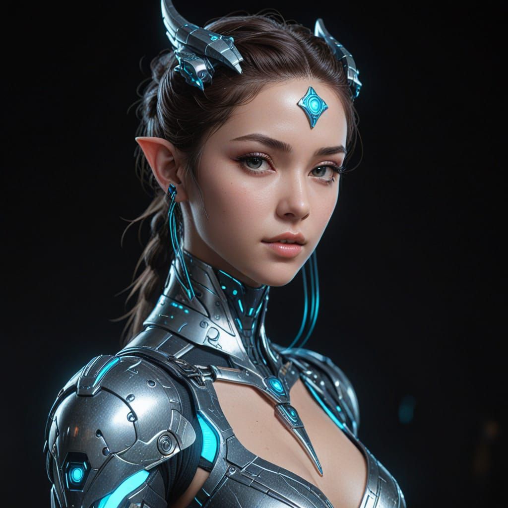 Cybernetic Dragon Gynoid in Anime Sci-Fi Style