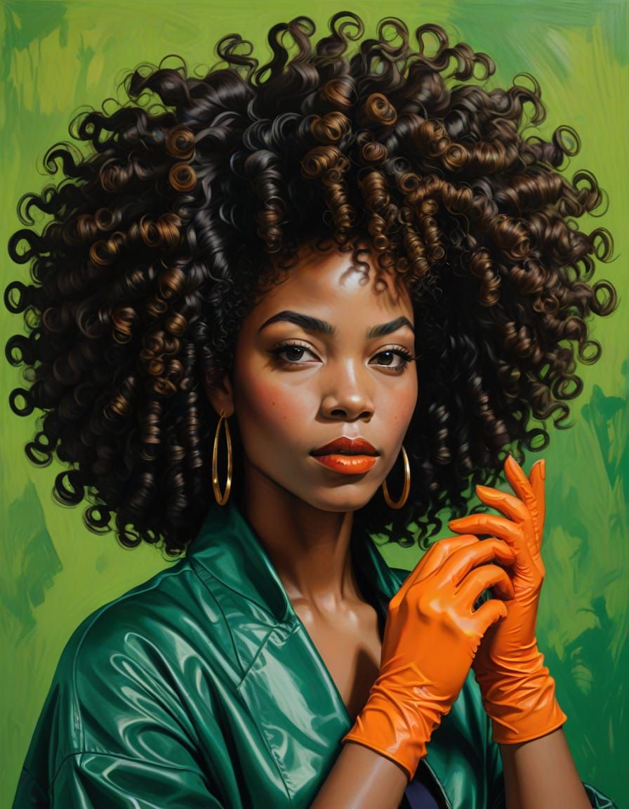 Hyper-Realistic Portrait of a Black Woman in Vibrant Green