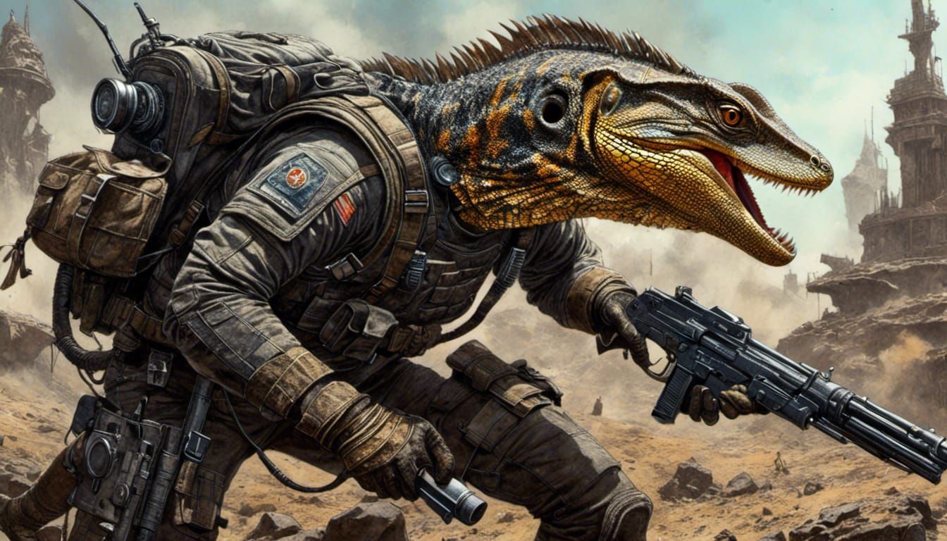 Lizard Mercenary in Sci-Fi Combat with 3D Shading