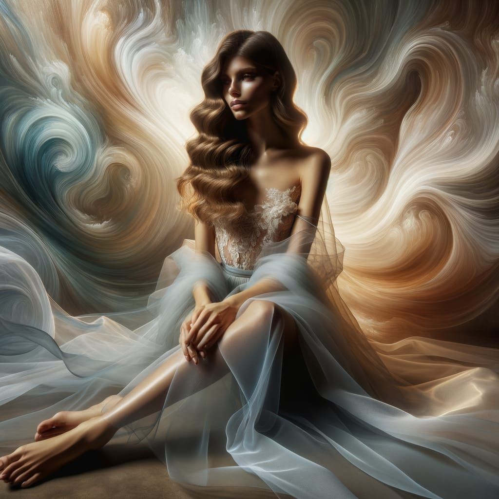 Ethereal Goddess Amidst Swirling Tones