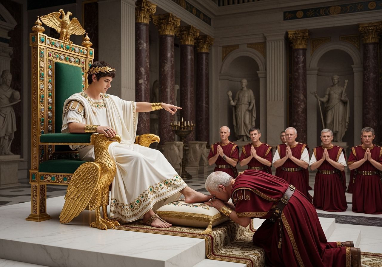 Emperor Nero on Emerald and Gold Throne